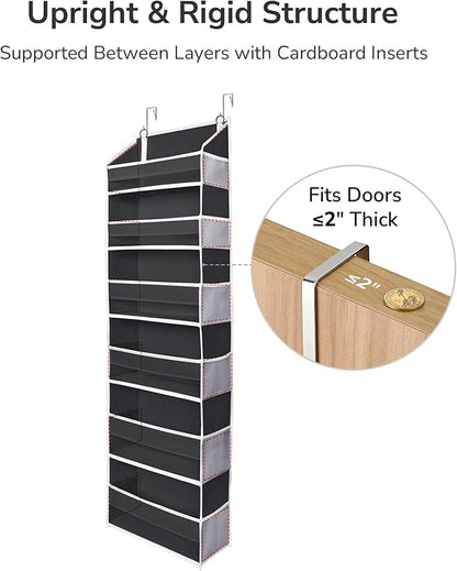 ULG Over The Door Organizer with 6 Large Pockets 12 Side Pockets, 50lbs Weight Capacity Door Hanging Organizer for Bedroom, Bathroom Black