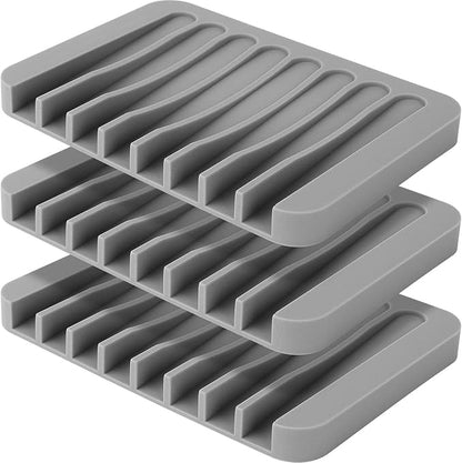 Anwenk 3-Pack Soap Holder for Shower Waterfall Drainer - Flexible Silicone for Shower/Bathroom/Kitchen/Counter Top, Keeps Soap Bars Dry & Clean - Easy to Clean - Grey