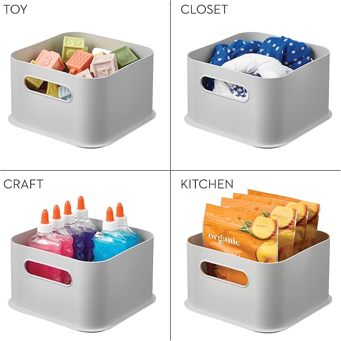 InterDesign iDesign Storage Bins with Handles - Organize Kitchen, Bathroom, or Home Office - Set of 4 - Gray