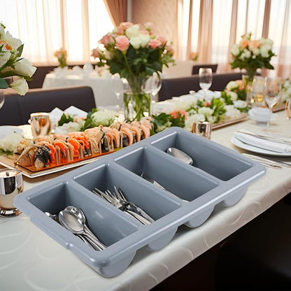 Morcte 4 Compartment Commercial Silverware Bin, Set of 4 Plastic Cutlery Trays for Restaurant, Gray