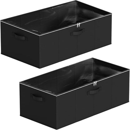 SpaceAid 2 Pack 10" High Under Bed Storage Containers, Large Underbed Storage Organizer Bins with Lids for Bedroom, Dorm, Clothes, Closet Organization, Bed Sheets and Blankets (Black)