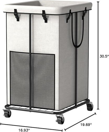 150L Large Laundry Basket with Wheels, Rolling Laundry Hamper with Removable Laundry Bag & Metal Frame, Oxford Fabric Dirty Clothes Hampers for Bedroom, Laundry Room, Bathroom, Dorm(White)