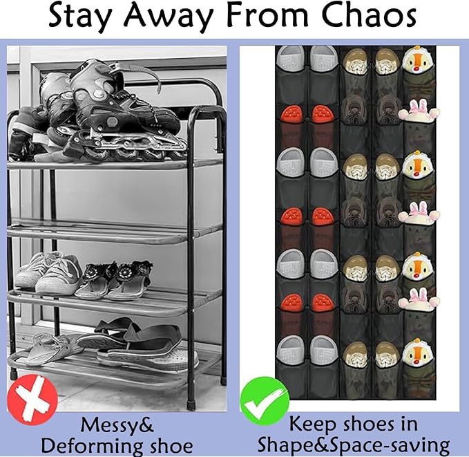 40 Over the Door Shoe Organizer, Hanging Shoe Organizer, for Closet Behind the Door Storage Holder for Entryway Bedroom Dorm, Both men's and women's shoes can be stored (Black)