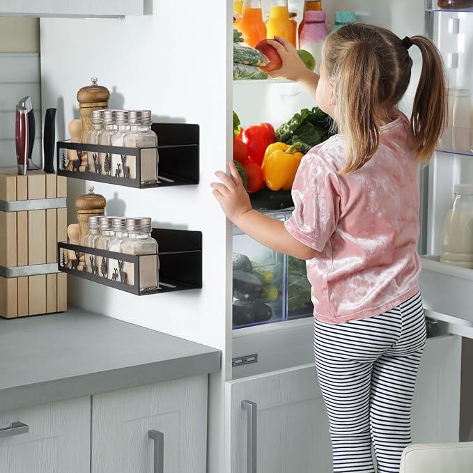 Beeveer 2 Pack Deer Magnetic Spice Rack for Refrigerator Metal Magnet Basket Shelf for Fridge Seasoning Storage Organizers Home Decor Kitchen Accessories