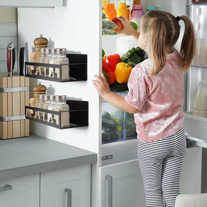 Beeveer 2 Pack Deer Magnetic Spice Rack for Refrigerator Metal Magnet Basket Shelf for Fridge Seasoning Storage Organizers Home Decor Kitchen Accessories