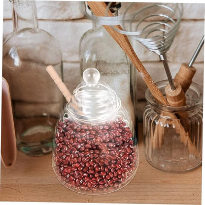 Amosfun 1Set Honey Storage Jar with Stirring Rod Transparent Borosilicate Glass Syrup Dispenser for Home Kitchen Use for Honey Jam and Syrup Storage