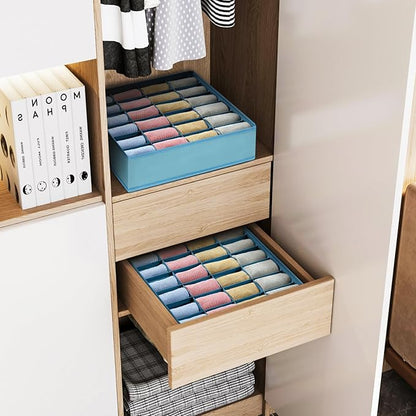 Joyoldelf Sock Organizer Drawer Organizer - 2 Packs Underwear Organizer, 24 Cells Collapsible Closet Organizers and Storage Sock Holders Organizers for Storing Socks, Ties, Belts(Blue)