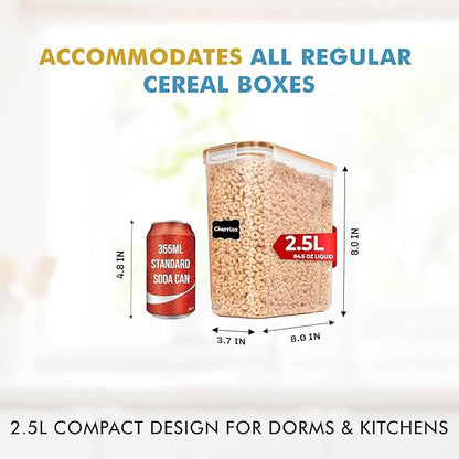 Shazo 2 Pack (15.4 Oz Cereal Capacity) Small Airtight Cereal Containers Storage with Lids, Perfect Space Saving BPA-Free Plastic Container, Pantry Organization and Canister for Rice, Sugar & Flour