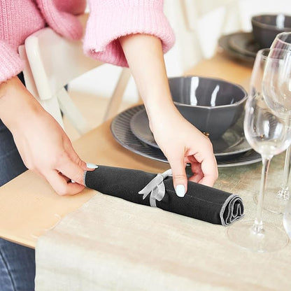 Hillban 6 Pcs Anti Tarnish Silver Storage Bags Silver Storage Cloth Felt Flatware Organizer Anti Tarnish Protector Bags Place Setting Roll with White Ribbon for Kitchen Cutlery (12 Slots,Black)