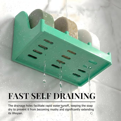 Soap Holder for Shower Wall, 3-Compartment Soap Dish for Shampoo, Conditioner and Body Soap, Fast Draining & Rust-Proof & Heavy Duty, Ultra-Strong Self Adhesive & Freestanding (Mint Green, No Label)