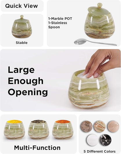 Green Onyx Marble Salt Cellar – 4.5 Inch Salt Container, Salt Jar, Salt Dish, Salt Holder, Spice Jar, Sugar Bowl, Celtic Salt, Table Salt Storage for Kitchen Countertop