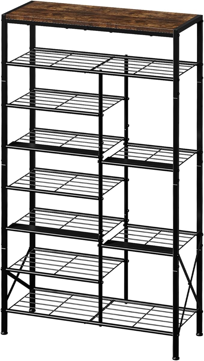 8-Tier Shoe Rack, Shoe Storage Organizer with Boots Storage, Large Capacity Shoe Shelf Holds 20-23 Pairs of Shoes, Durable and Stable, for Entryway, Closet, Hallway, Dorm Room, Rustic Brown
