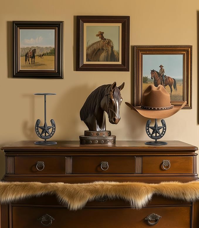 Cowboy Hat Stand, Hat Display Stand Tabletop, Western Horseshoe Decor, Cowboy Hat Rack, Cowboys Gifts for Men, Western Stuff, Desk Hat Rack for Fedora, Sun Hats, Straw Hats, Iron, Black, 2 Packs