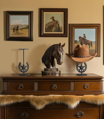 Cowboy Hat Stand, Hat Display Stand Tabletop, Western Horseshoe Decor, Cowboy Hat Rack, Cowboys Gifts for Men, Western Stuff, Desk Hat Rack for Fedora, Sun Hats, Straw Hats, Iron, Black, 2 Packs