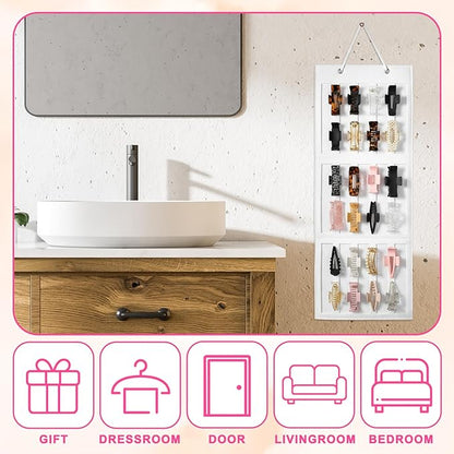 Hanging Hair Clip Holder, Claw Clip Organizer for Women Beige Claw Clips Holder Portable Hairbow Organizersfor Hanging Bedroom Bathroom Wall Door Closet