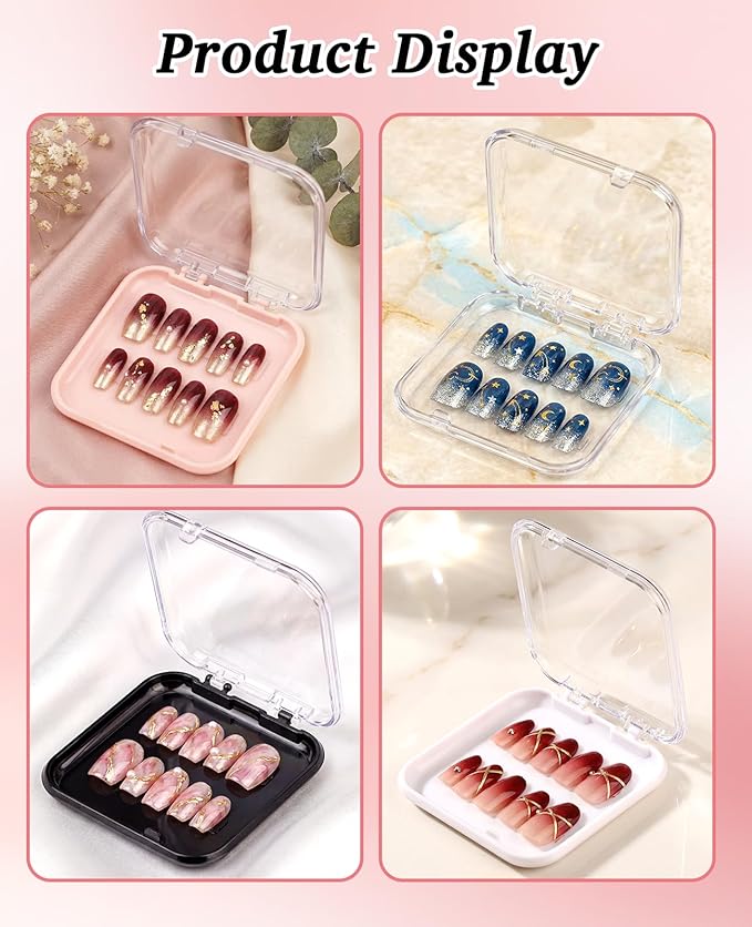 48 Pcs Nail Boxes for Press Ons, Fake Nail Storage Case Packaging Container with 120 Adhesive Double Sided Tape