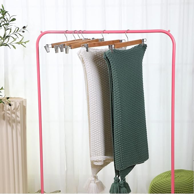 Weysat 40 Pcs Wooden Pants Hangers Bottom Bulk with 2 Adjustable Clips Anti Rust Hook 360 Swivel Hook Bottom Jeans Hangers for Women Men Jeans Trousers Shorts Skirt