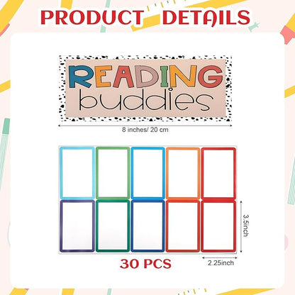 24 Pocket Classroom Reading Buddies Storage Organizer over The Door Hanging Small Stuffed Animal Holder with Card Blank Name Tags Classroom Pocket Chart for Preschool Kindergarten Reading Corner
