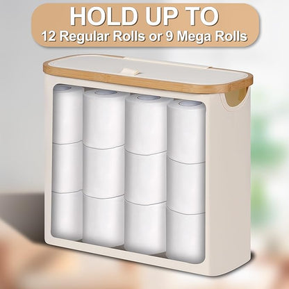efluky Toilet Paper Basket 28L, Toilet Paper Holder with Lid for Bathroom, Free Standing Storage Organizer Holds Up to 9-12 Rolls (Beige, 1)