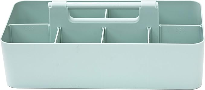 New Plastic Portable Makeup Organizer Caddy Tote Divided Basket Bin with Handle, for Bathroom Storage - Holds Blush Makeup Brushes, Eyeshadow Palette, Lipstick - Extra Large Made In USA (Mint)