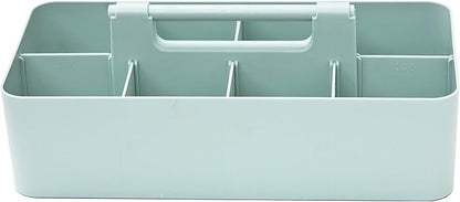 New Plastic Portable Makeup Organizer Caddy Tote Divided Basket Bin with Handle, for Bathroom Storage - Holds Blush Makeup Brushes, Eyeshadow Palette, Lipstick - Extra Large Made In USA (Mint)