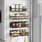 Magnetic Spice Rack for Refrigerator, 4 Pack Magnetic Shelf with 10-Hook Rack, Carbon Steel, Black, for Kitchen Organizers and Storage