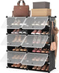 ROJASOP Portable Shoe Rack Organizer 6-Tier Shoe Cabinet 24-Pair Shoe Organizer Shoe Storage Expandable Free Standing Stackable Space Shoe Rack with 2 Exclusive Versatile Hooks for Bedroom Black