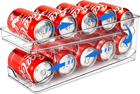 Rolling Soda Can Organizer for Refrigerator Can Dispenser for Fridge Beer Soda Seltzer Pop Can Soda Organizer for 10 Standard Size 11.15oz or 12oz Cans Holder Storage Pantry Organization