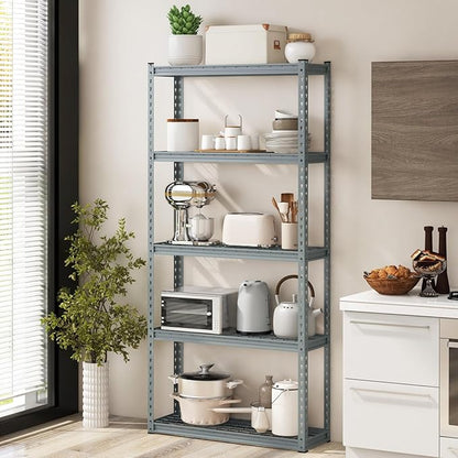 Goplus 5-Tier Metal Shelving Unit, Heavy Duty Wire Storage Rack with Anti-Slip Foot Pads, Height Adjustable Shelves for Warehouse, Kitchen, Living Room, Garage, 12" D x 35.5" W x 72" H