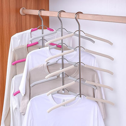 3-Pack 5-in-1 Space Saving Blouse Hangers - Non-Slip Padded Swing Arm Coat Hangers, Heavy Duty Stainless Steel for Shirts & Sweaters (White)