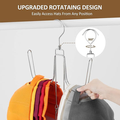 ZEDODIER Hat Hangers for Closet, Rotatable Metal Hat Organizer, Max 40 Storage Capacity, Hat Racks Cap Organizer for Baseball Caps,Spcae Saving Closet Organizers and Storage, Silver