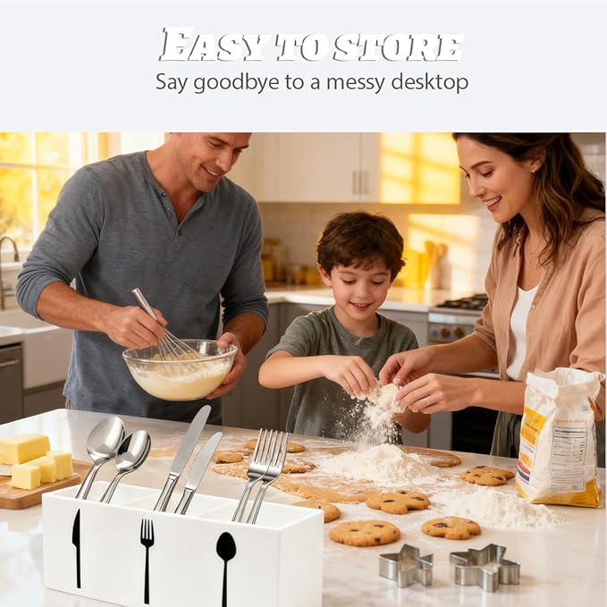 White Acrylic Cutlery Storage Organizer,Plastic Silverware Holder,Silverware Caddy 3 Section Tableware Plastic Holder for Kitchen Storage Indoor Outdoor Decoration Supplies