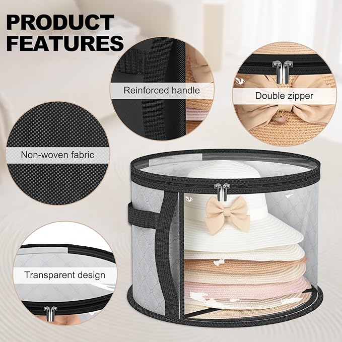 Oversized Clear Hat-Organizer Bag for Travel and Storage, Large Capacity Caps Cowboy Hat-Storage for Closet With Handles, Hat Box Storage for Women & Men (Grey)