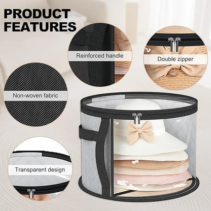 Oversized Clear Hat-Organizer Bag for Travel and Storage, Large Capacity Caps Cowboy Hat-Storage for Closet With Handles, Hat Box Storage for Women & Men (Grey)