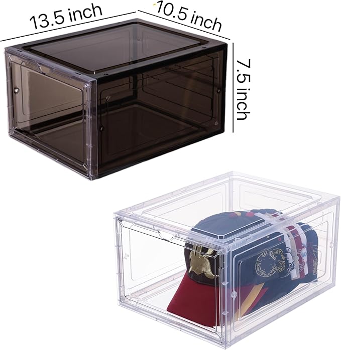 Attelite Upgrade Harder Solid Plastic Hat Organizer for Baseball Caps, 8 Pack Stackable Hat Storage Box with Clear Magnetic Door, Hat Rack(XL-Clear)