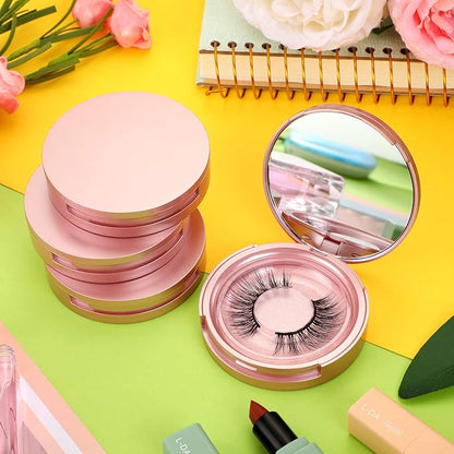 Maitys 6 Pcs Eyelash Storege Box with Mirror,Circle Eyelash Packaging Holder Case Empty Box with Holder Organizer Container for Travel Storage Cosmetic Women Ladies (Rose Gold)
