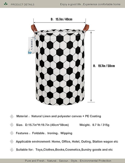 Round Soccer Ball Laundry Basket,Collapsible Laundry Hamper for Boys,Classic Football Print Storage Bin,Waterproof Toy Storage for Kids Room,Nursery,Playroom,New Parent Gift(Hexagon Football)