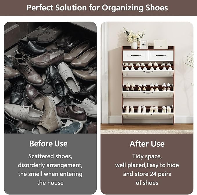 VERYKE Shoe Storage Cabinet for Entryway with 3 Flip Drawers and 2 Top Drawers,Large Shoe Rack Organizer Cabinet for Closet,Hallway