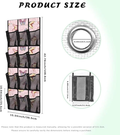 Butterfly 12 Large Mesh Pockets Over Door Organizer Closet Hanging Shoe Rack for Closet Door Space Saving Over the Door Hanger Storage Bag for Kids Teens Bedroom Nursery
