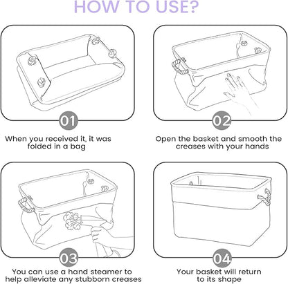 Large Storage Baskets- 16x12x12 inch Storage Bins for Shelves and Closet Organizing, Foldable Fabric Bin for Home Organization Clothes and Laundry (1-Pack, White&Purple)