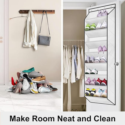 SLEEPING LAMB Over The Door Shoe Organizer for Closet, Kids Sneaker Storage for Hanging Shoe Rack for Door with Large Deep Pockets for Toddler, Girl, Baby Room Decor, White