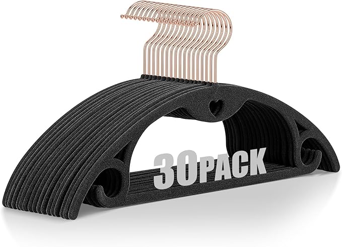 Velvet Hangers 30 Pack: Felt Clothes Hangers Heavy Duty Shirt Sweater Hangers No Shoulder Bump Non Slip Slim Thin Coat Hangers for Closet - Black Grey/18 XL