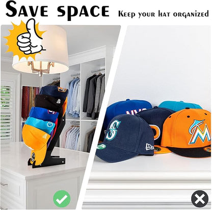 HAYVAN Hat Racks for Baseball Caps Set of 2 - Wall Mount or Stand Up - Hold Up to 10 Caps - Acrylic Hat Display and Storage for Bedroom, Closet, Dresser, Entrance (Black)
