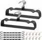 Black Rubber Coated Metal Pants Hangers 20 Pack with Shoulder Notches, Non-Slip, Heavy Duty, Space Saving Closet Organizer for Slacks, Scarf, Ties, Includes 4 Magic Hangers and 10 Hooks
