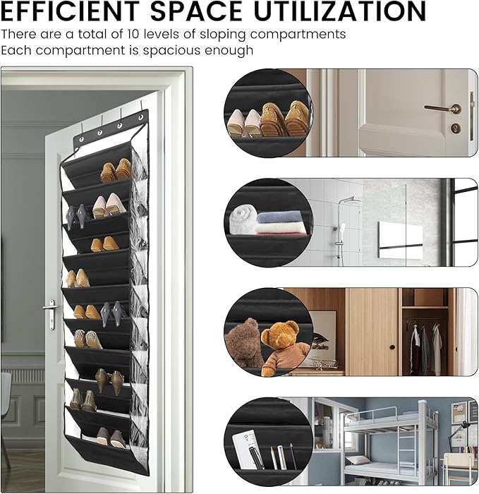 10 Tier Over the Door Shoe Organizer Storage, Deep Pockets Large Hanging Shoe Organizers, Clear Hanging Shoe Rack for Closet Door, Fit 20 Pairs Shoe Holder for Boots, Sneakers, Toys, Daily Necessities