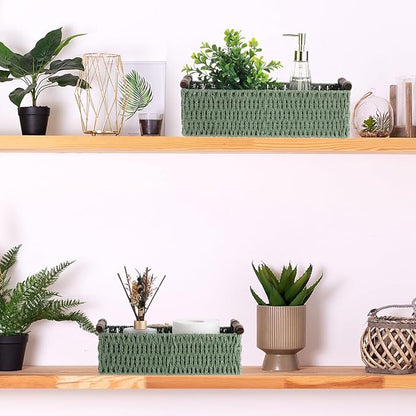 Boao 3 Pcs Boho Storage Wicker Baskets Handmade Woven Decorative Paper Rope Baskets for Organizing with Handle Countertop Toilet Paper Storage Container for Toilet Tank Top