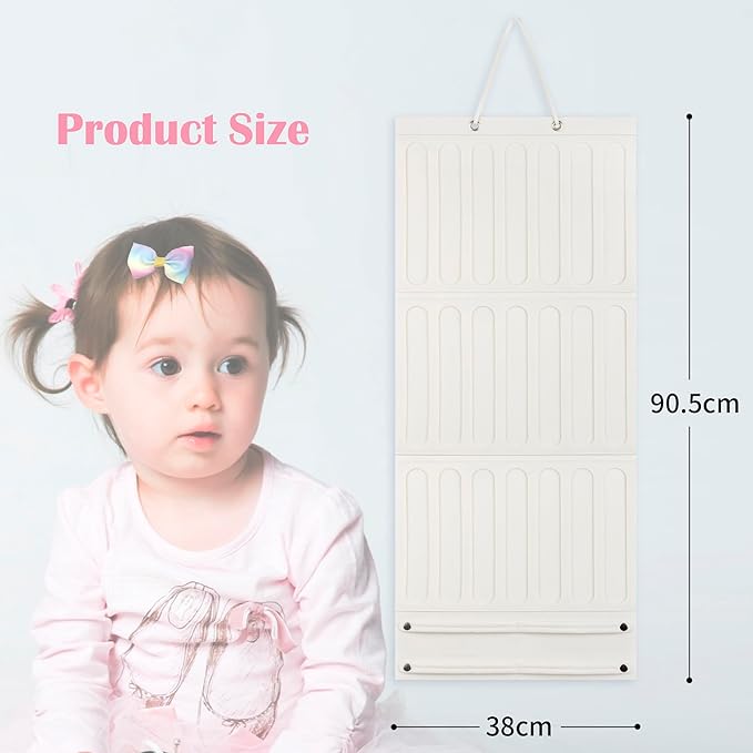 Bow Holder Organizer for Girls - Hanging Hair Accessories Storage for Headbands, Clips, Ties, Scrunchies (Without Bows) (Beige)