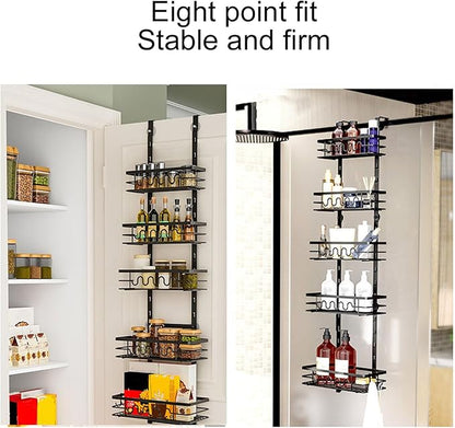 Haofy Over The Door Rack Organizer 5 Tier Punchless Hanging Shelf Carbon Steel Construction for Seasonings Cans Fits Cabinet Pantry Doors