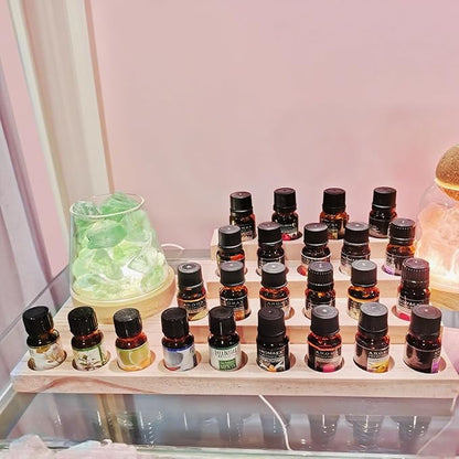 Wooden Essential Oil Rack 4 Tier Essential Oil Holder Shelves for Oil Solid Wood Essential Oil Organizer 25-Bottle Essential Oil Display Stand Tabletop Storage Rack for 5-20ml Bottles