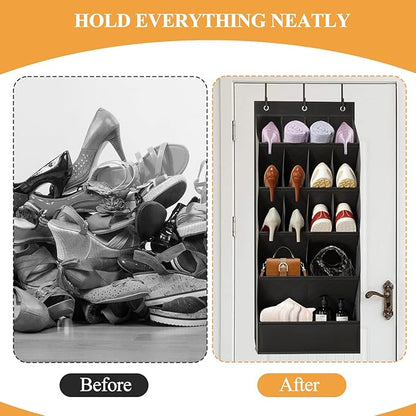 Over the Door Organizer 5 Tiers, Extra Large Behind Door Storage of 15 Compartments Fit 16-24 Pairs Hanging Shoe Rack Organiser for Closet, Deep Pocket Shoe Holder for Sneakers,Boots Storage